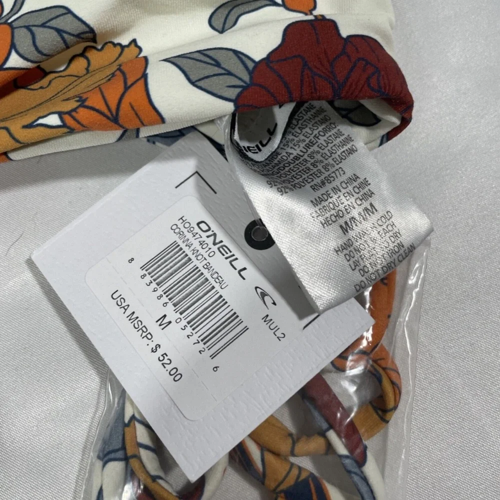NEW O'Neill‎ [ Medium ] Corinna Floral Print Knot Bandeau Bikini Top